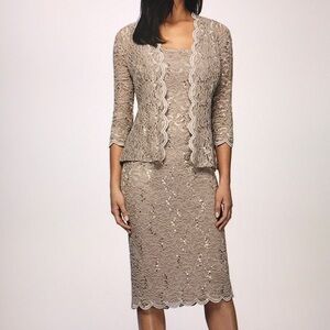 Alex Evenings Mother of the Bride Sheath Lace Jacket Dress - Champagne